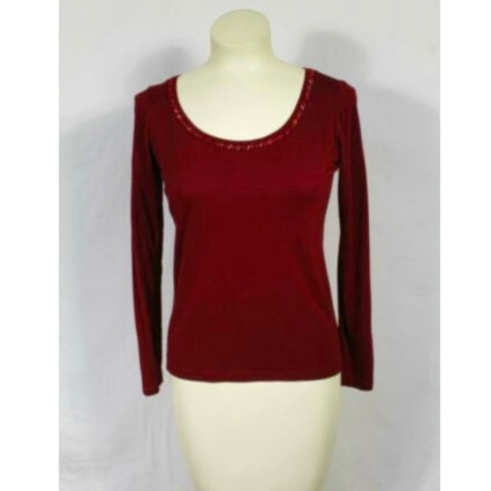 Talbots Maroon Long Sleeve Scoop Tee XS